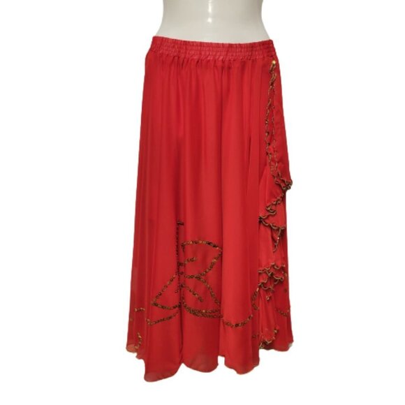 Frilly Red Flare Skirt Party Skirt Sequin Beaded Skirt Christmas Party Wear -NEW - Picture 2 of 5